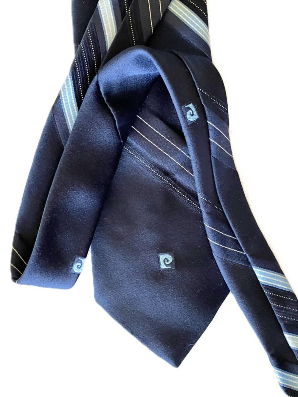 Vintage Pierre Cardin Mens Navy Blue Striped Tie Mod Retro French Designer
